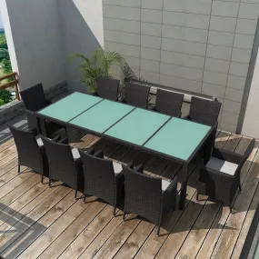 11 Piece Outdoor Dining Set with Cushions Poly Rattan Black, 42570