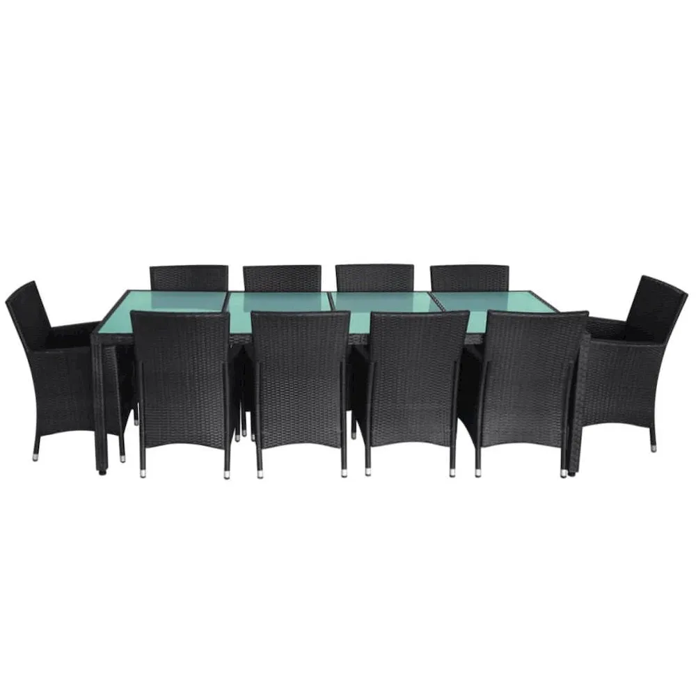 11 Piece Outdoor Dining Set with Cushions Poly Rattan Black, 42570