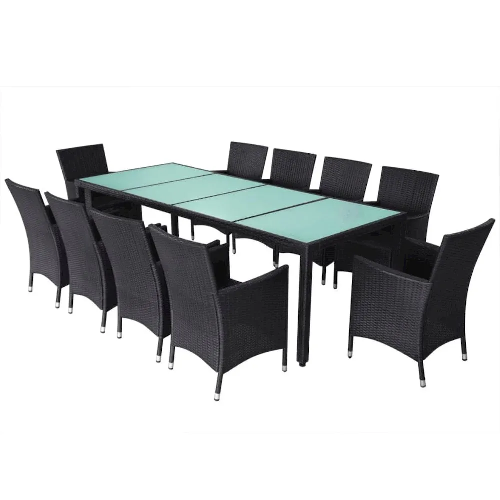 11 Piece Outdoor Dining Set with Cushions Poly Rattan Black, 42570