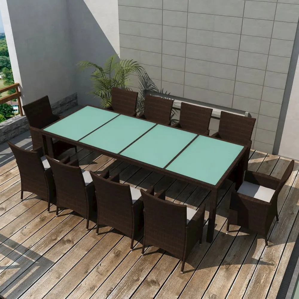 11 Piece Outdoor Dining Set with Cushions Poly Rattan Brown, 42569
