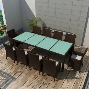 11 Piece Outdoor Dining Set with Cushions Poly Rattan Brown, 42569