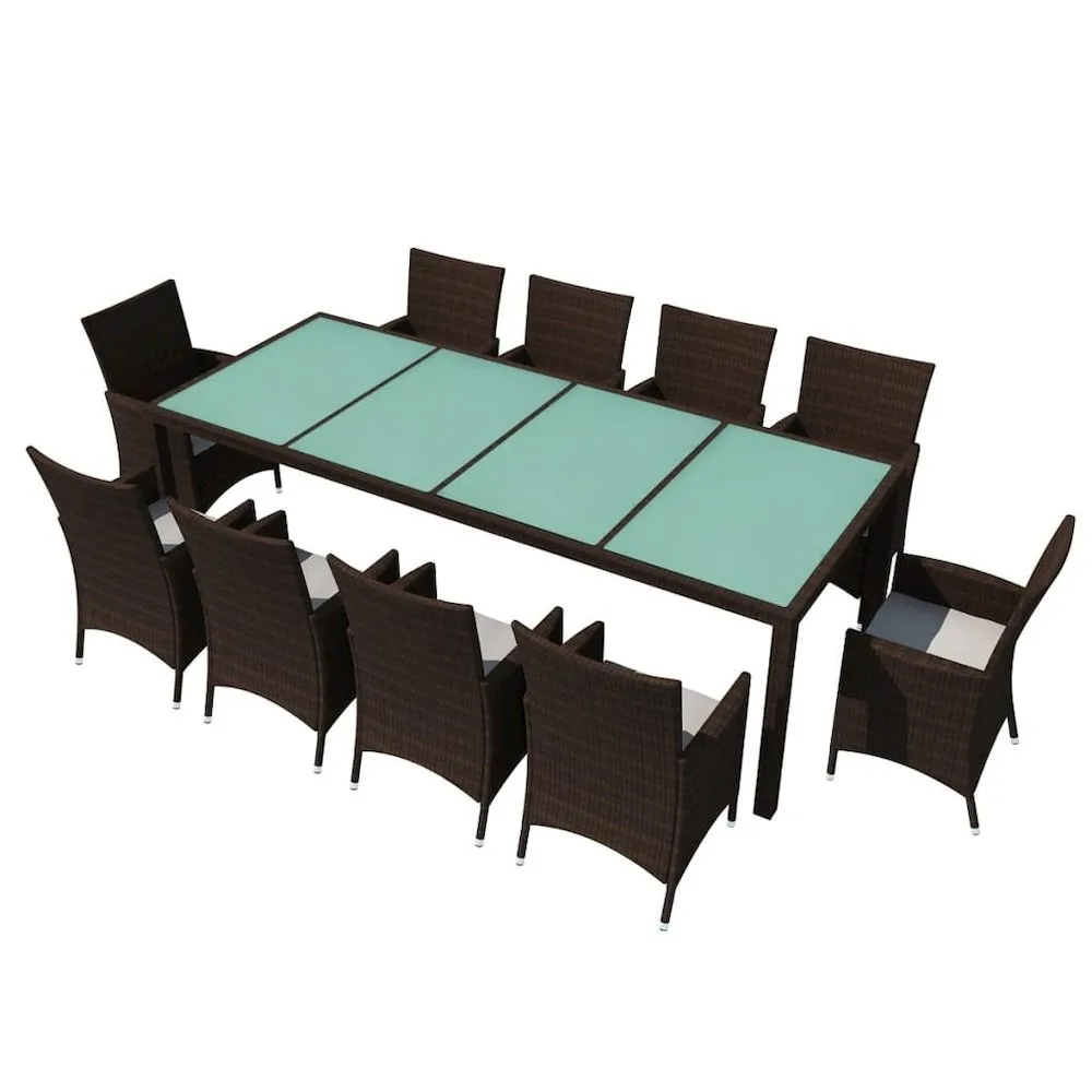 11 Piece Outdoor Dining Set with Cushions Poly Rattan Brown, 42569