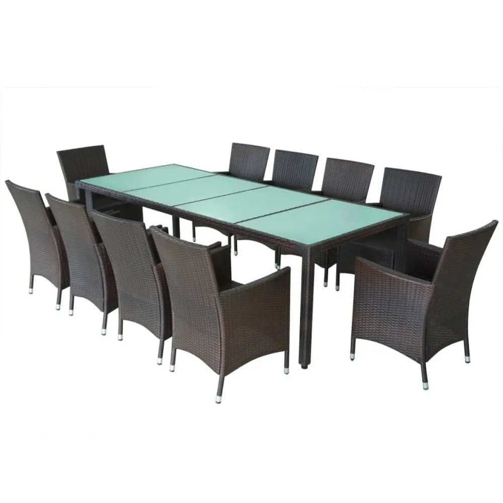 11 Piece Outdoor Dining Set with Cushions Poly Rattan Brown, 42569