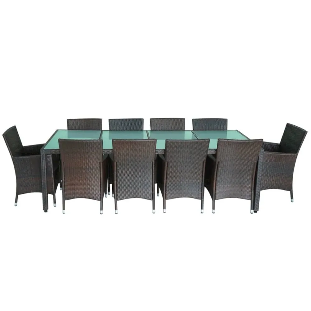 11 Piece Outdoor Dining Set with Cushions Poly Rattan Brown, 42569