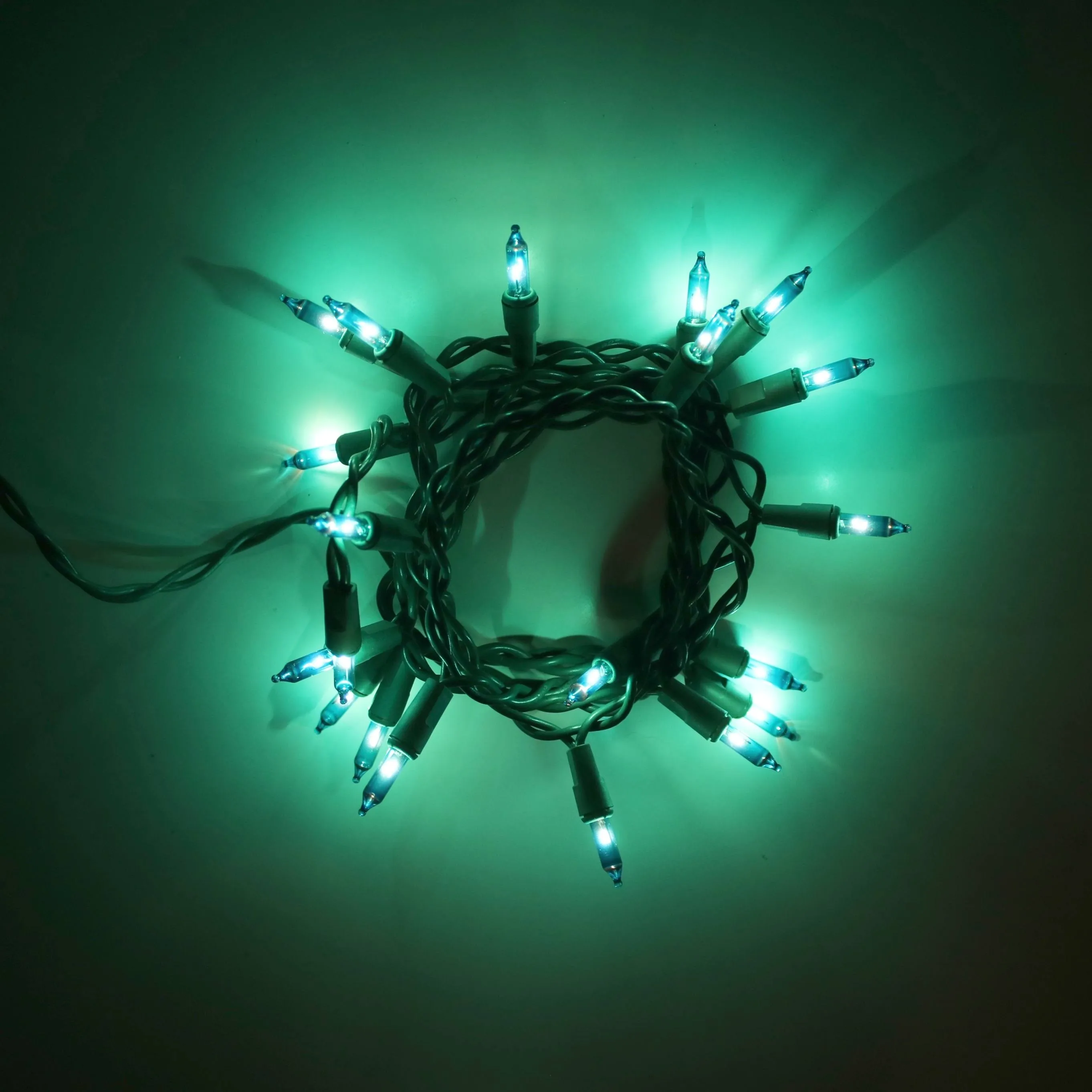 20-bulb Teal Craft Lights, Green Wire
