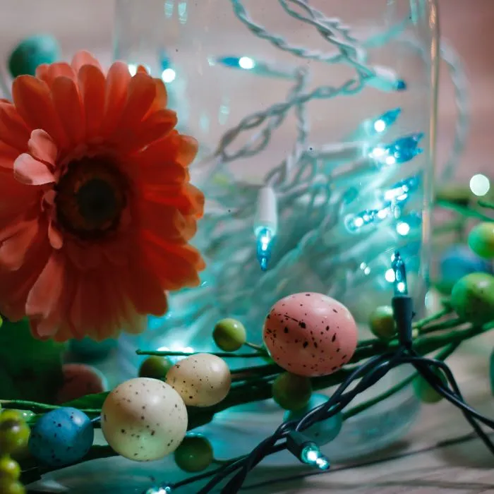 20-bulb Teal Craft Lights, Green Wire