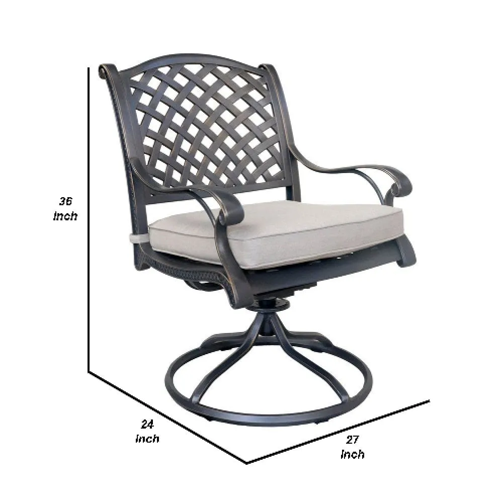 27 Inch Swivel Outdoor Patio Dining Chair, Set of 2, Bronze By Casagear Home