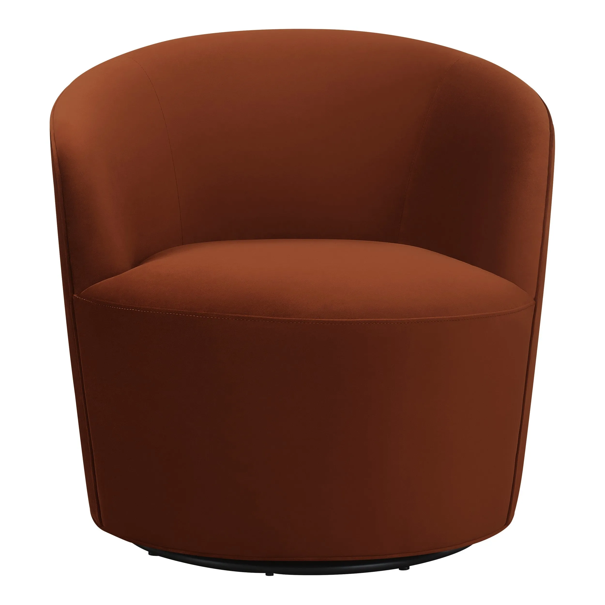 30 Inch Swivel Accent Chair, Padded Barrel Style, Burnished Orange Velvet By Casagear Home