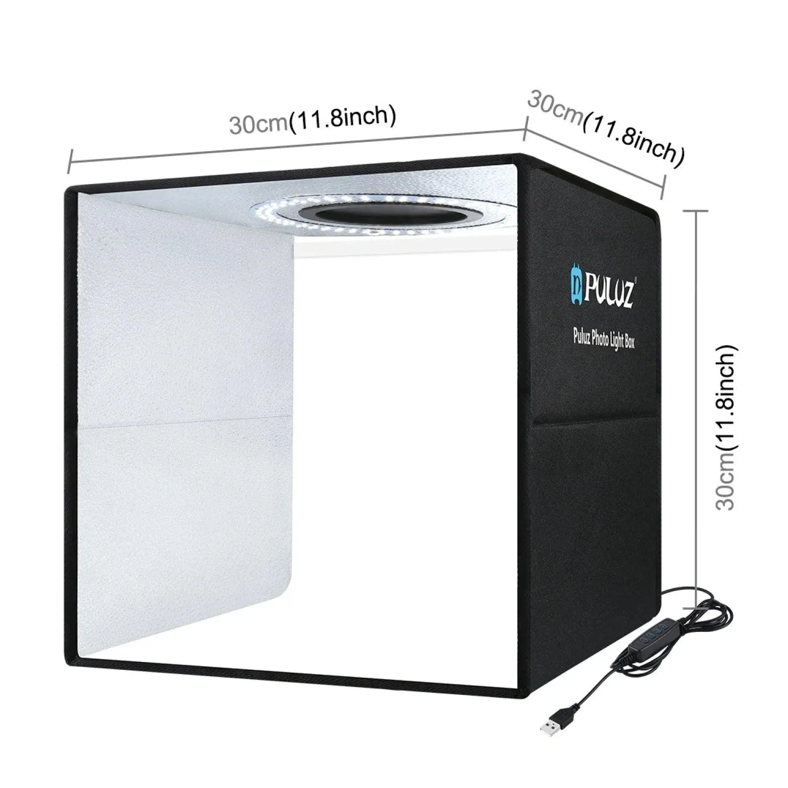 30CM PULUZ Adjustable LED Light Box Photography Kit with Six Color Backdrops - Portable Softbox for Product and Portrait Shots