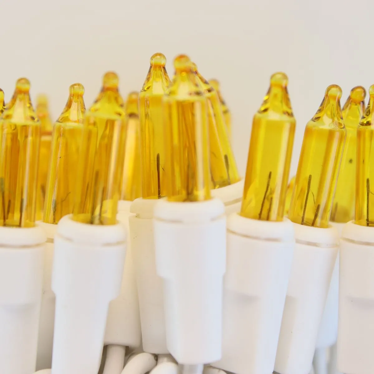 50-bulb Yellow Mini Lights, 2.5" Spacing, White Wire