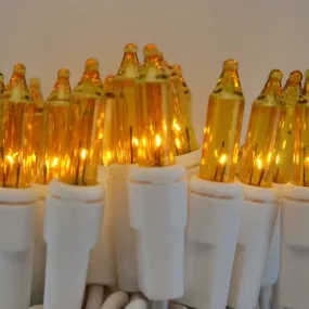 50-bulb Yellow Mini Lights, 2.5" Spacing, White Wire