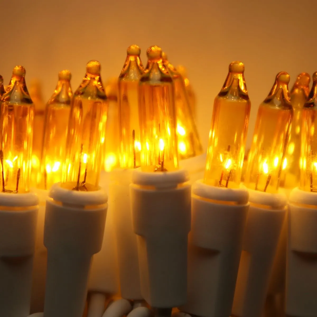 50-bulb Yellow Mini Lights, 2.5" Spacing, White Wire