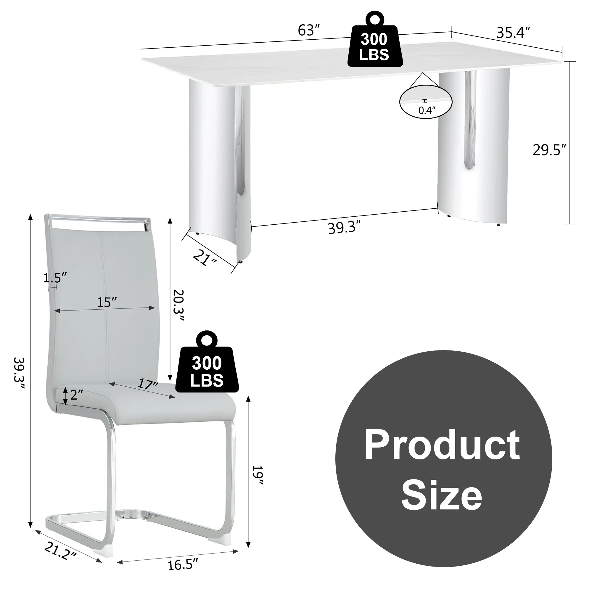 63" Faux Marble Dining Set: Table   4 Leatherette Chairs - Elegant & Versatile