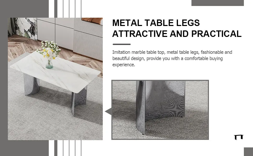 63" Faux Marble Dining Set: Table   4 Leatherette Chairs - Elegant & Versatile