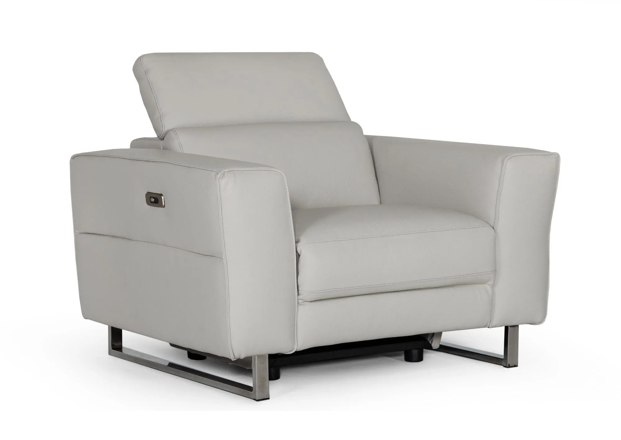 Accenti Italia Lucca - Modern Grey Leather Recliner Chair with Adjustable Headrest & Stainless Steel Legs