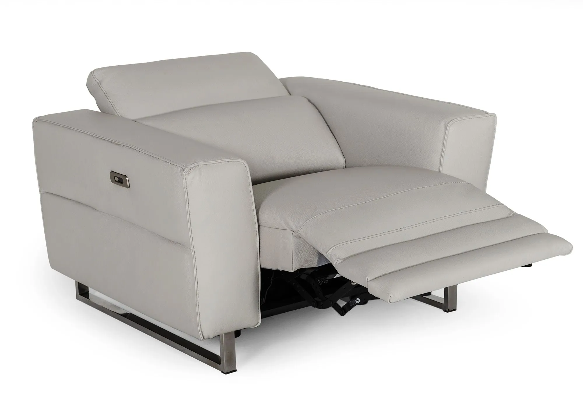 Accenti Italia Lucca - Modern Grey Leather Recliner Chair with Adjustable Headrest & Stainless Steel Legs
