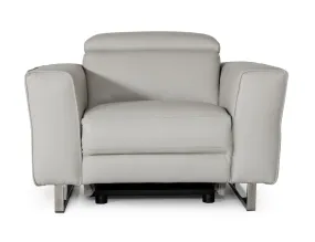 Accenti Italia Lucca - Modern Grey Leather Recliner Chair with Adjustable Headrest & Stainless Steel Legs