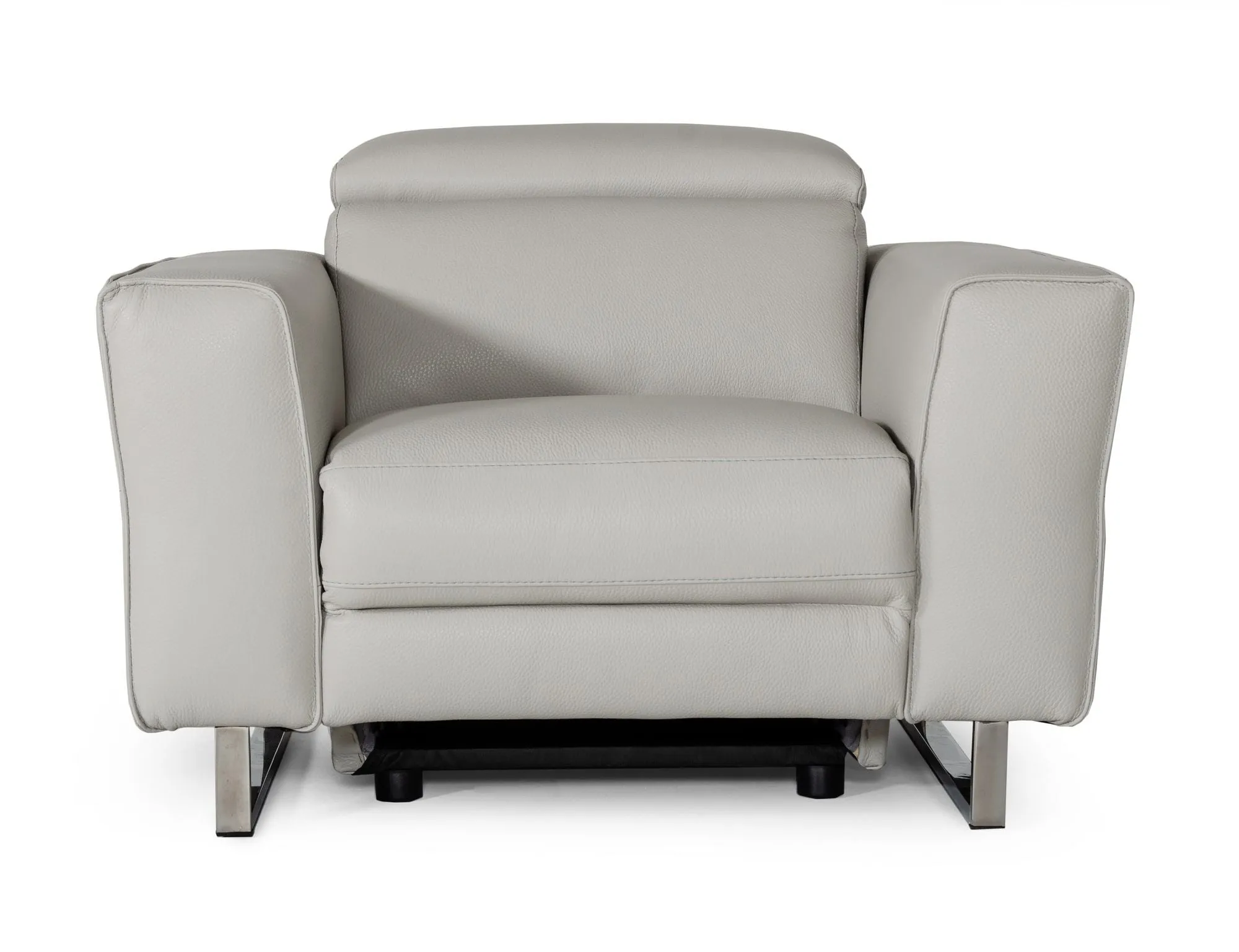 Accenti Italia Lucca - Modern Grey Leather Recliner Chair with Adjustable Headrest & Stainless Steel Legs