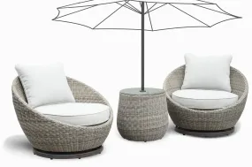 Adeline Wicker Patio 3-Pack: Cozy 360° Swivel Chairs with All-Weather Design & Side Table Included