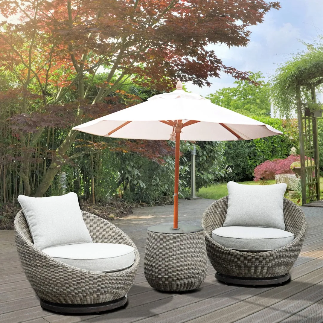 Adeline Wicker Patio 3-Pack: Cozy 360° Swivel Chairs with All-Weather Design & Side Table Included