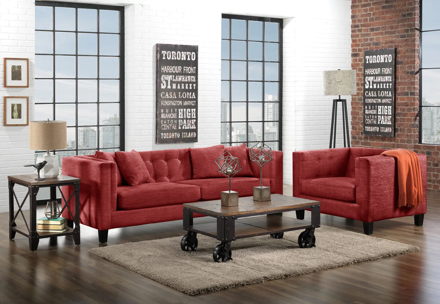 Arbor Sofa and Loveseat Set - Red