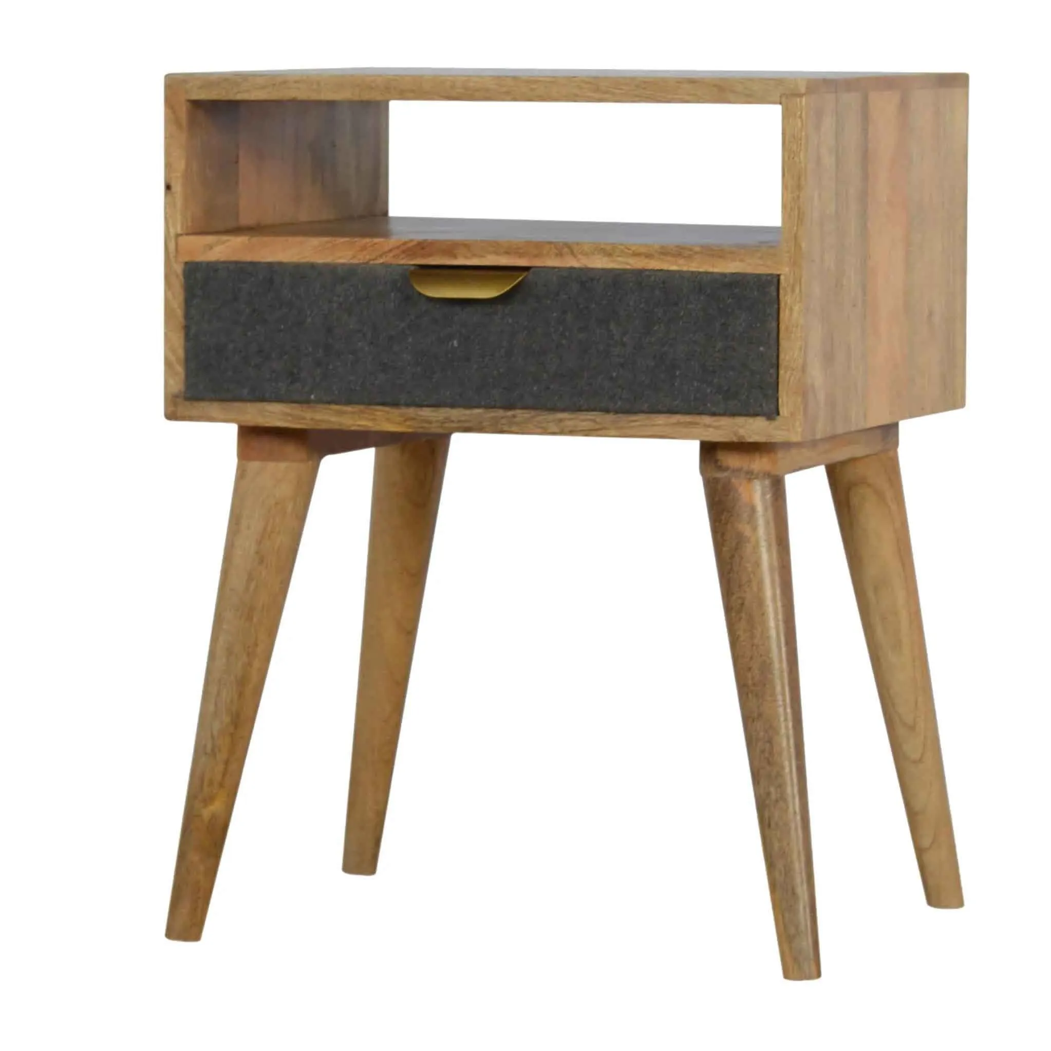 Artisan Bedside with One Grey Tweed Fabric Drawer Front