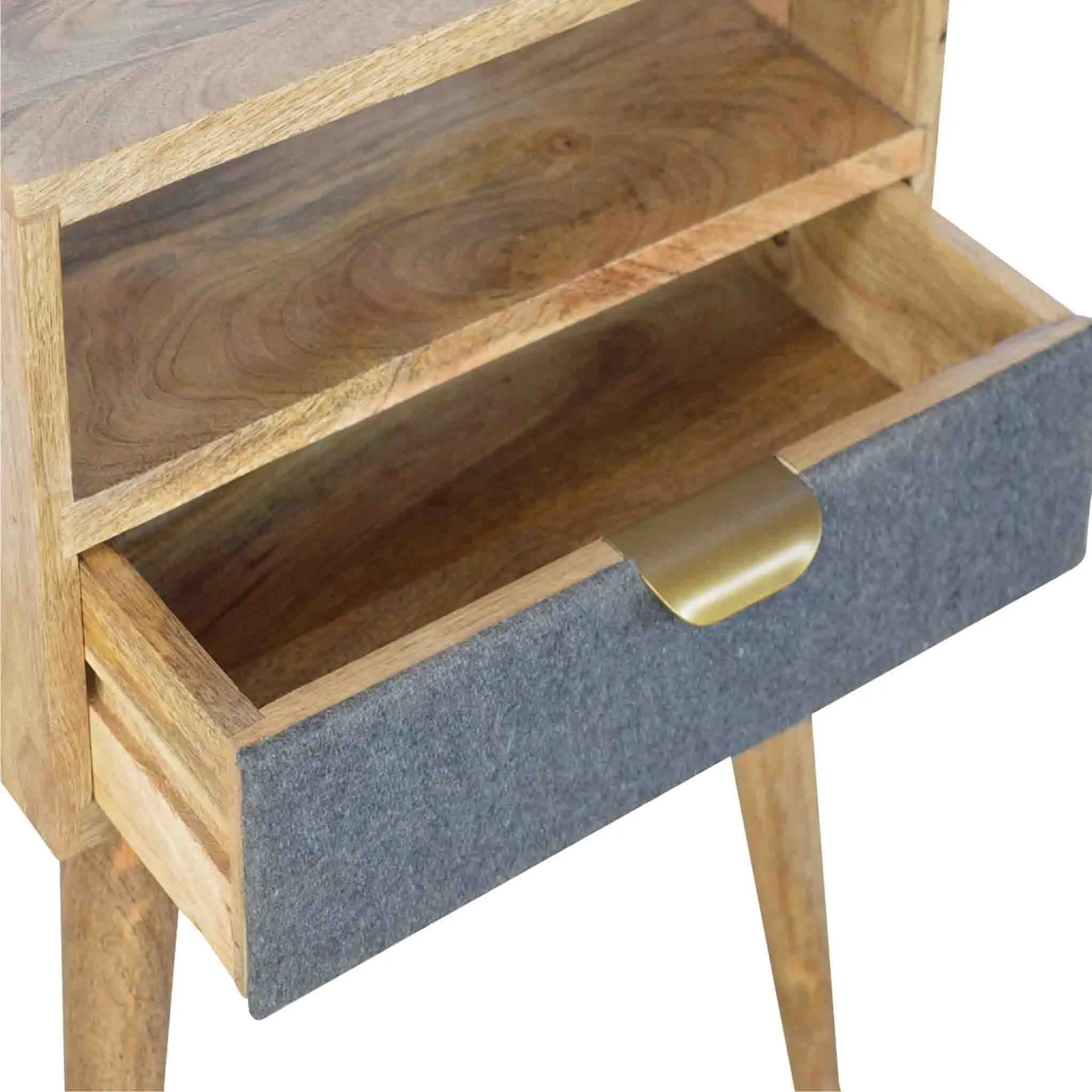 Artisan Bedside with One Grey Tweed Fabric Drawer Front