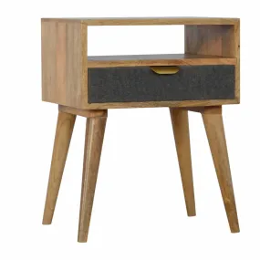 Artisan Bedside with One Grey Tweed Fabric Drawer Front