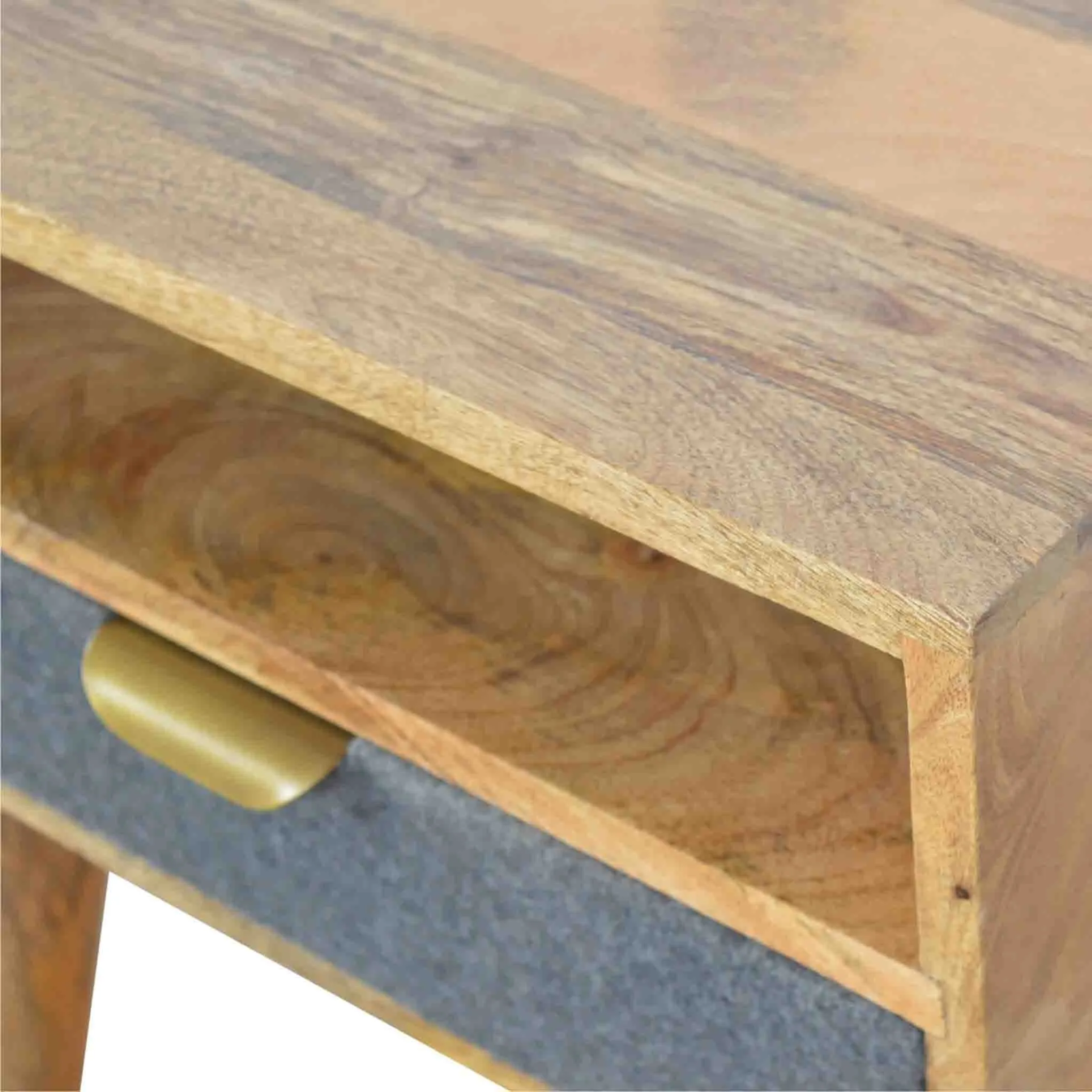 Artisan Bedside with One Grey Tweed Fabric Drawer Front