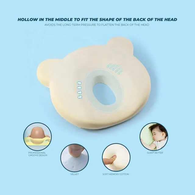 Babybee Baby Head Shaping Memory Pillow - Blue