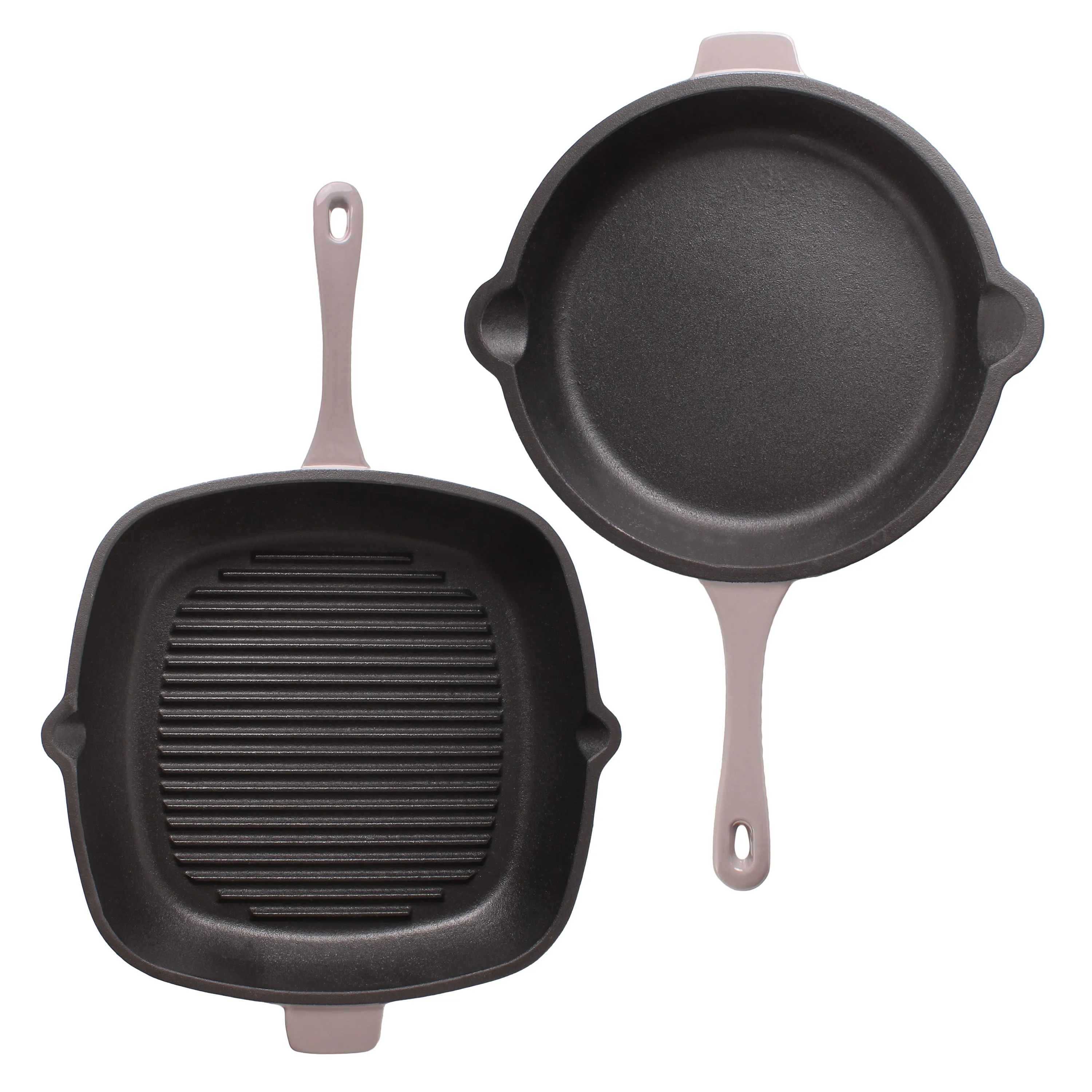 BergHOFF Neo 2pc Cast Iron 10" Fry Pan & 11" Grill Pan Cookware Set, Oyster