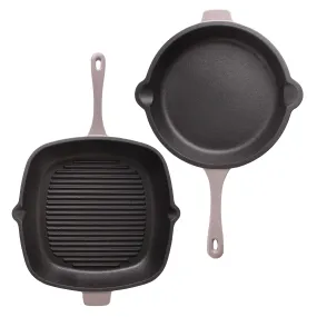 BergHOFF Neo 2pc Cast Iron 10" Fry Pan & 11" Grill Pan Cookware Set, Oyster