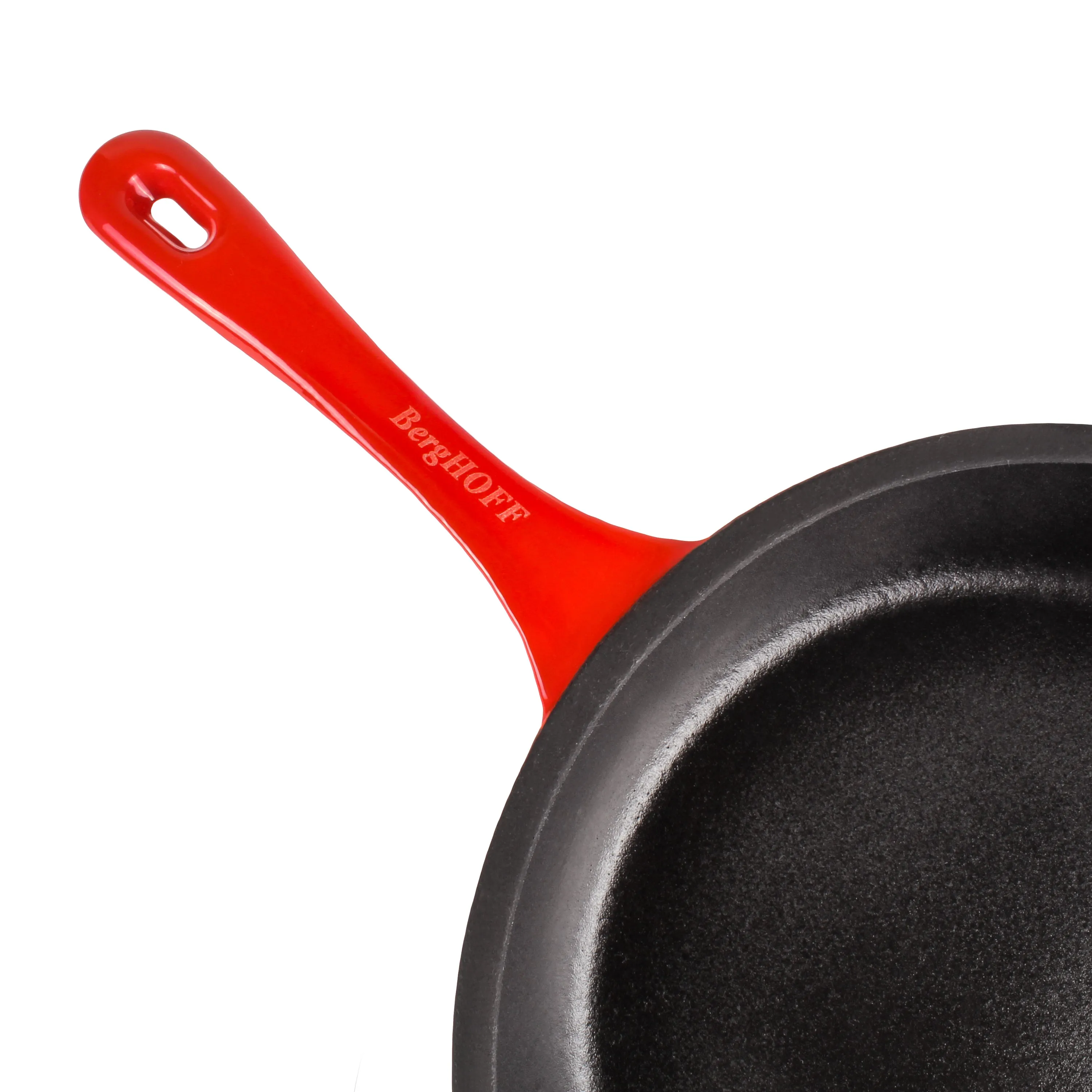 BergHOFF Neo 4pc Cast Iron Cookware Set, Fry Pan, Grill Pan & Round Dutch Oven, Red