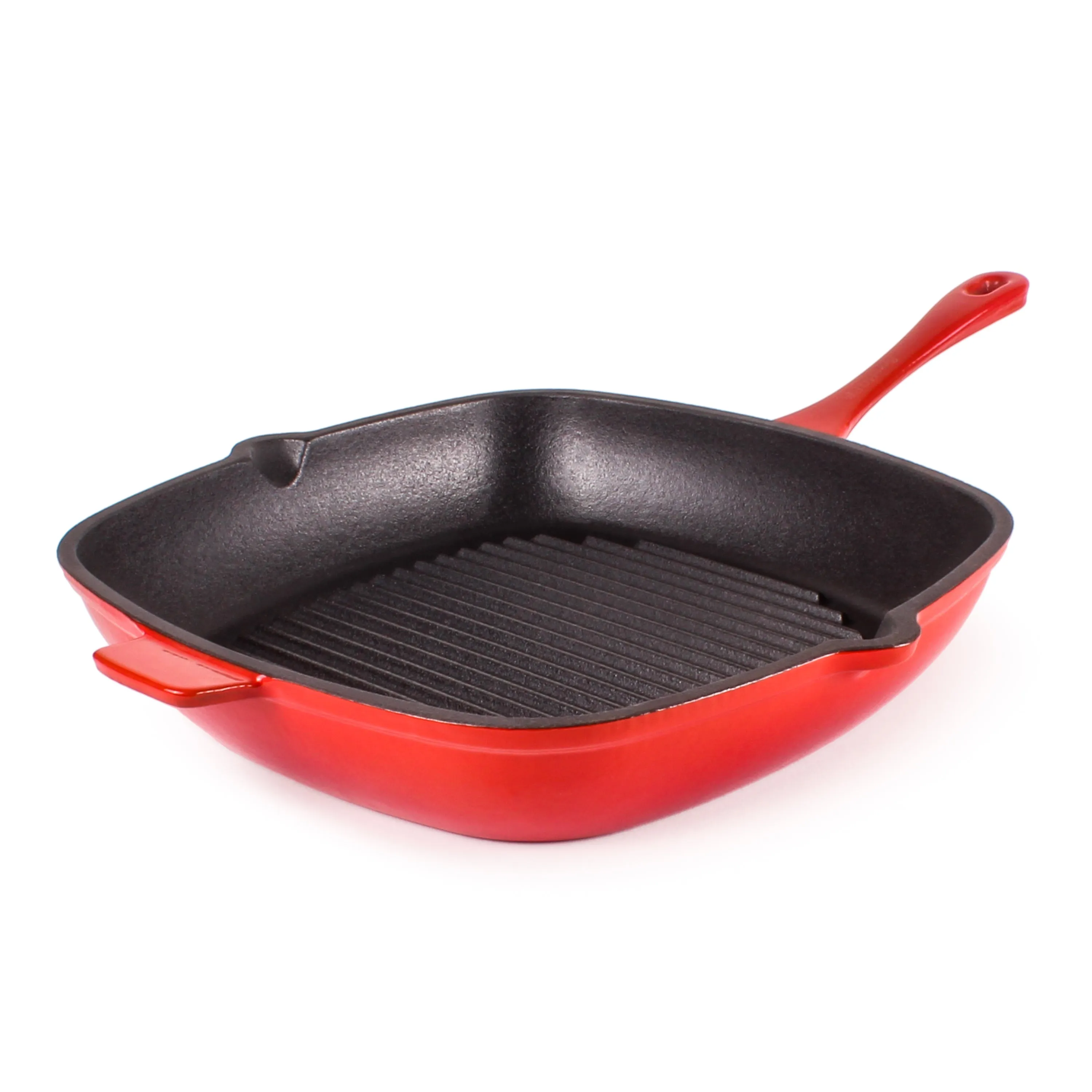 BergHOFF Neo 4pc Cast Iron Cookware Set, Fry Pan, Grill Pan & Round Dutch Oven, Red