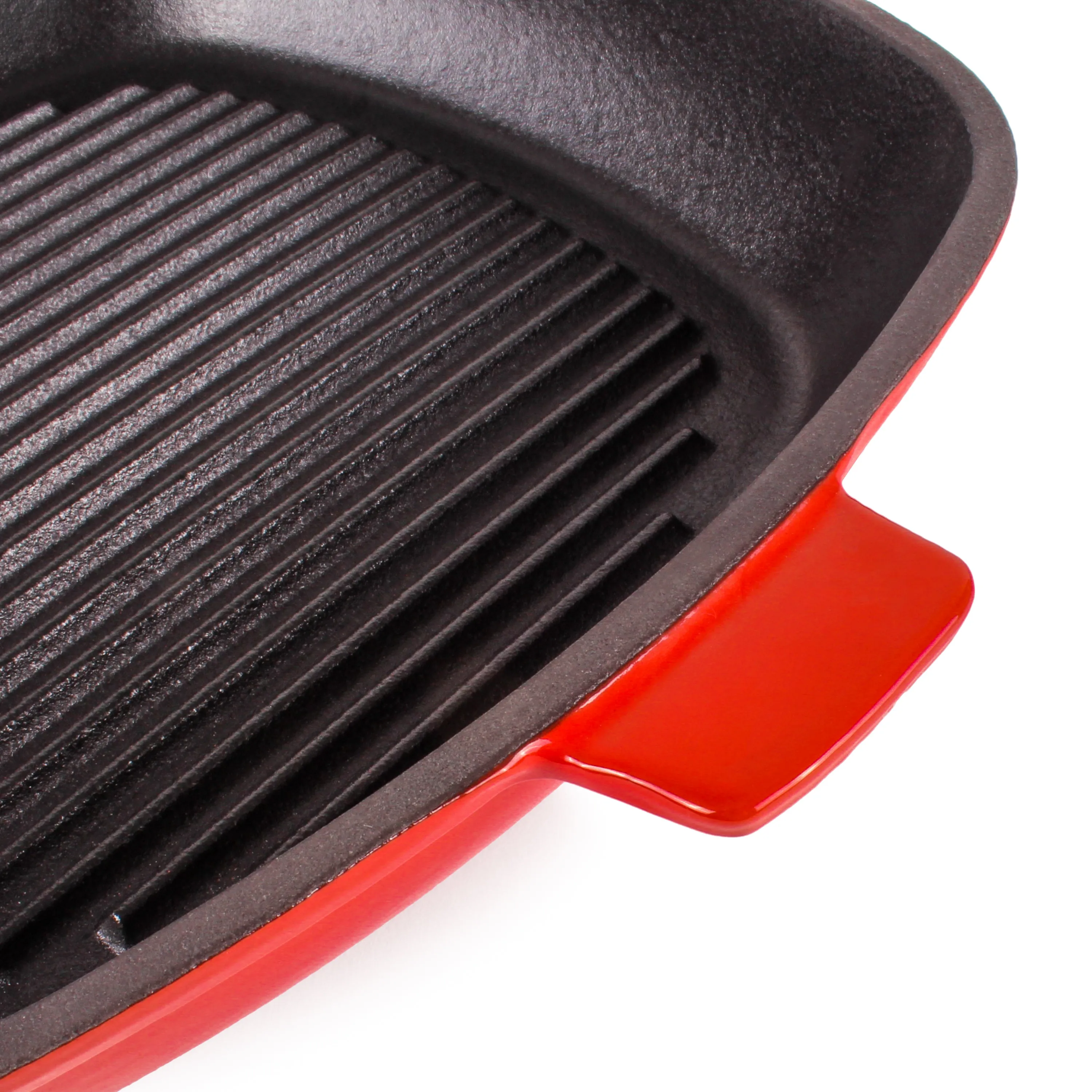 BergHOFF Neo 4pc Cast Iron Cookware Set, Fry Pan, Grill Pan & Round Dutch Oven, Red