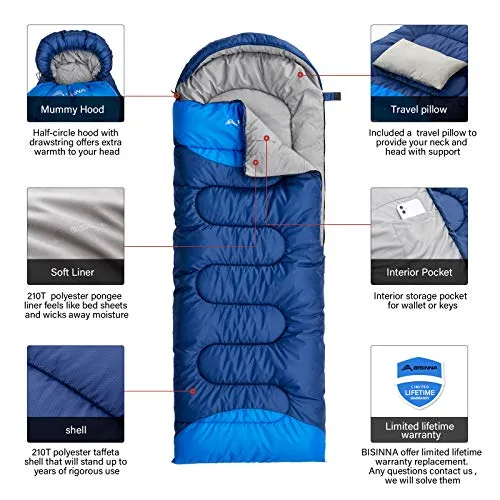 BISINNA Sleeping Bag with Pillow - 4 Season Backpacking Sleeping Bag