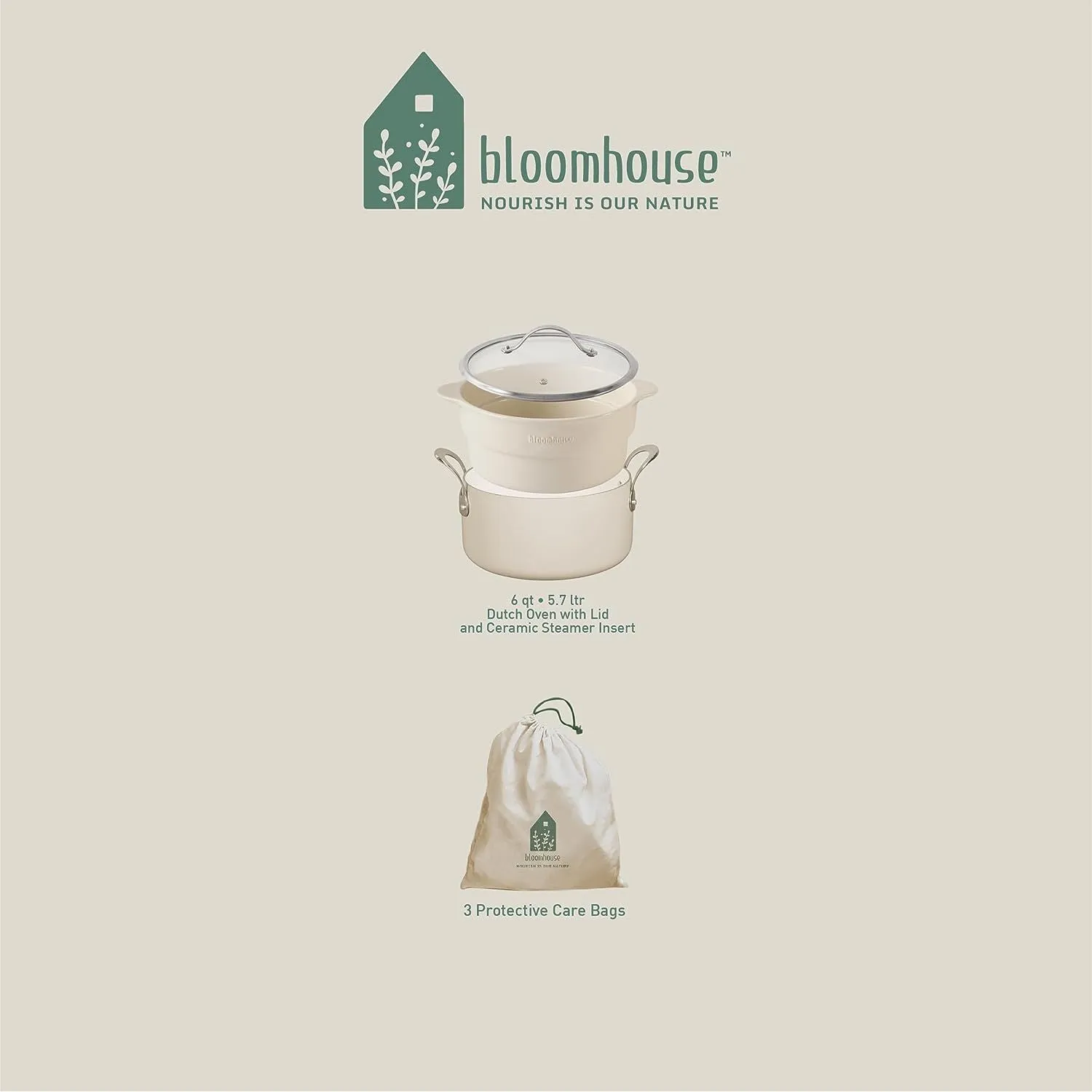 Bloomhouse 3-Piece Heavy Gauge Aluminum Dutch Cookware Set - Oat