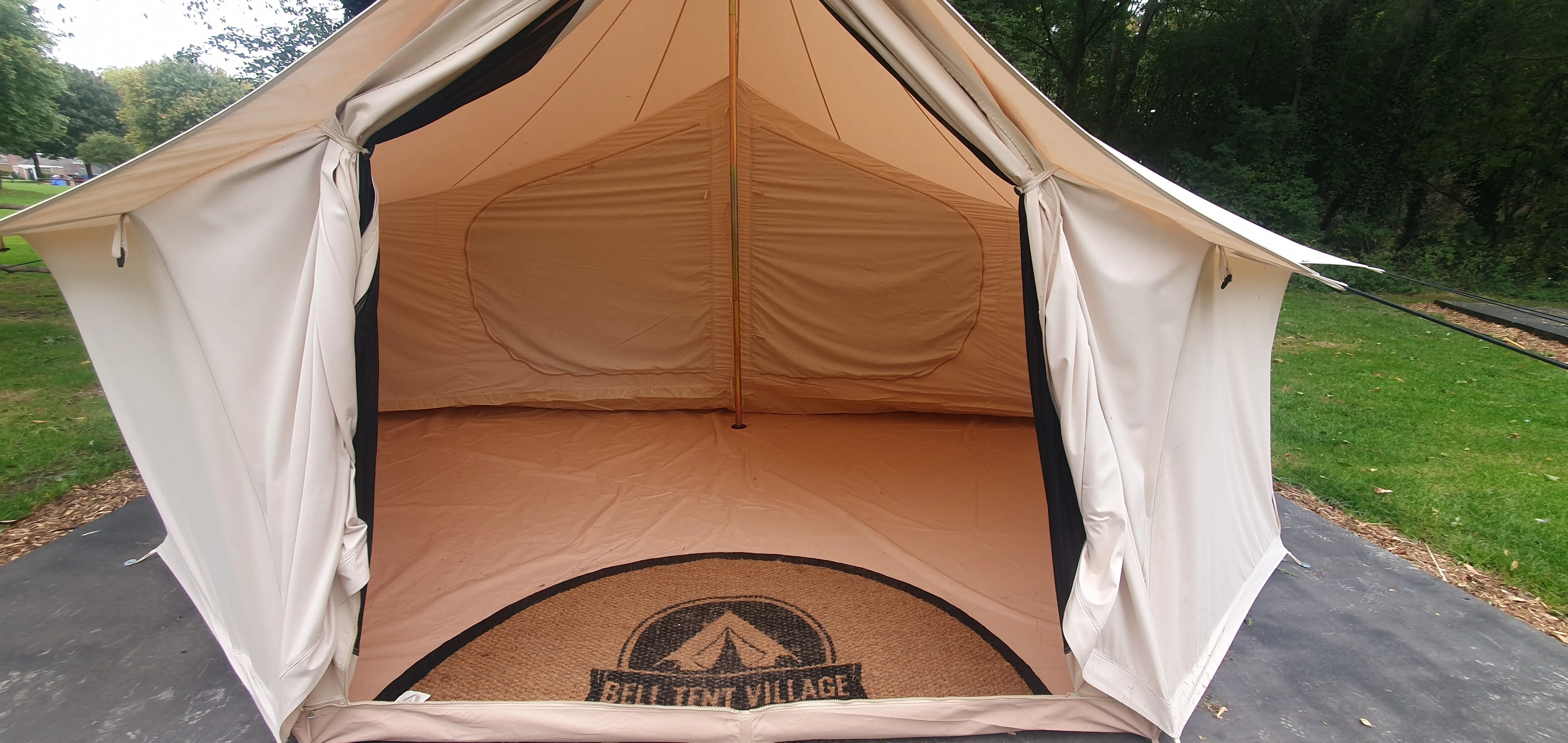 BTV 4 - 4m, 5m or 6m XL (1.2m High Walls) Water Resistant & Fire Retardant Cotton Canvas Bell Tent With Stove Hole (Single Door)
