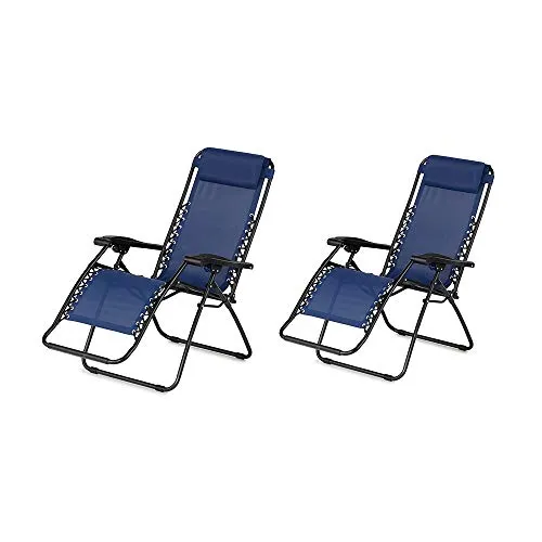 Caravan Canopy Infinity Zero Gravity Steel Frame Patio Deck Chair, Blue (Pair)