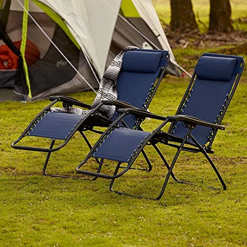 Caravan Canopy Infinity Zero Gravity Steel Frame Patio Deck Chair, Blue (Pair)