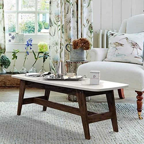 Decornation serene wooden coffee table | movable table | center table | bench footrest table | mid century modern table study and work table, white.