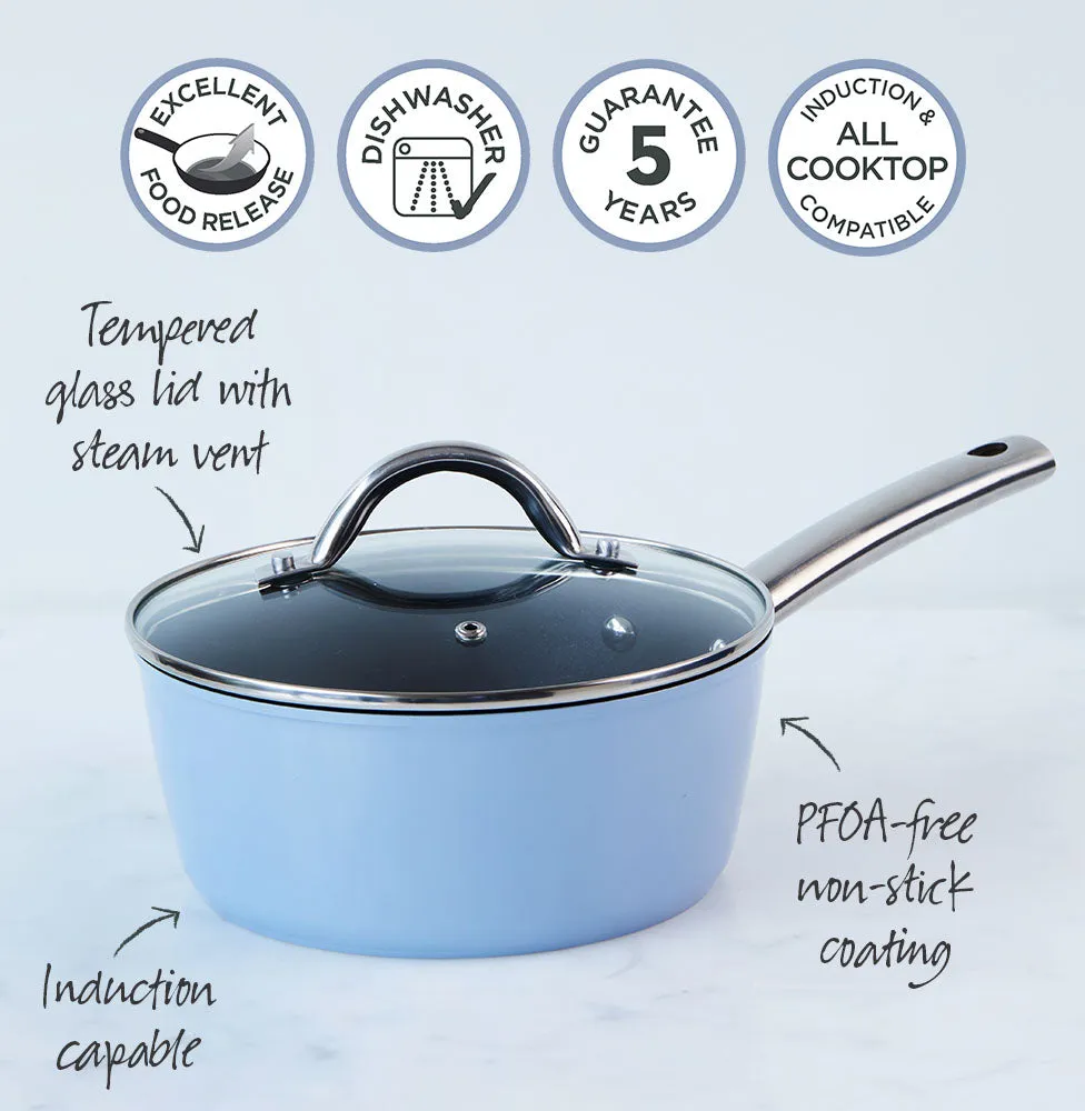 Easycook Blue Non-stick Saucepan 20cm With Glass Lid