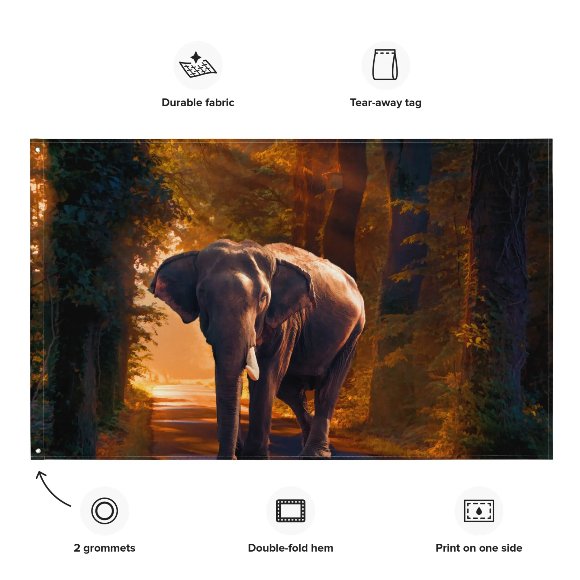 Elephant Flag Tapestry Wall Hanging | Durable Polyester | Versatile Decor for Any Room