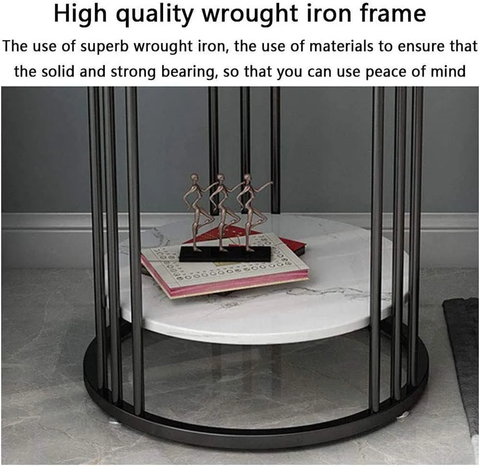 Ereteken ART Round Coffee and Side Accent End Table for Living Room with Metal & Engineered Wood Tabletop and Metal Frame Gold Powder Coated (White-Black)