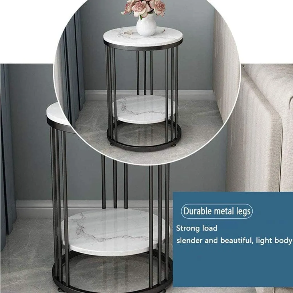 Ereteken ART Round Coffee and Side Accent End Table for Living Room with Metal & Engineered Wood Tabletop and Metal Frame Gold Powder Coated (White-Black)