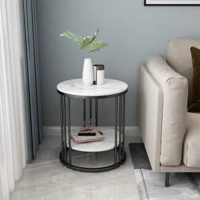 Ereteken ART Round Coffee and Side Accent End Table for Living Room with Metal & Engineered Wood Tabletop and Metal Frame Gold Powder Coated (White-Black)