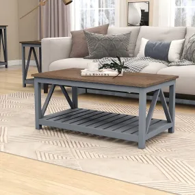 Farmhouse Coffee Table, Rustic Vintage Living Room Table