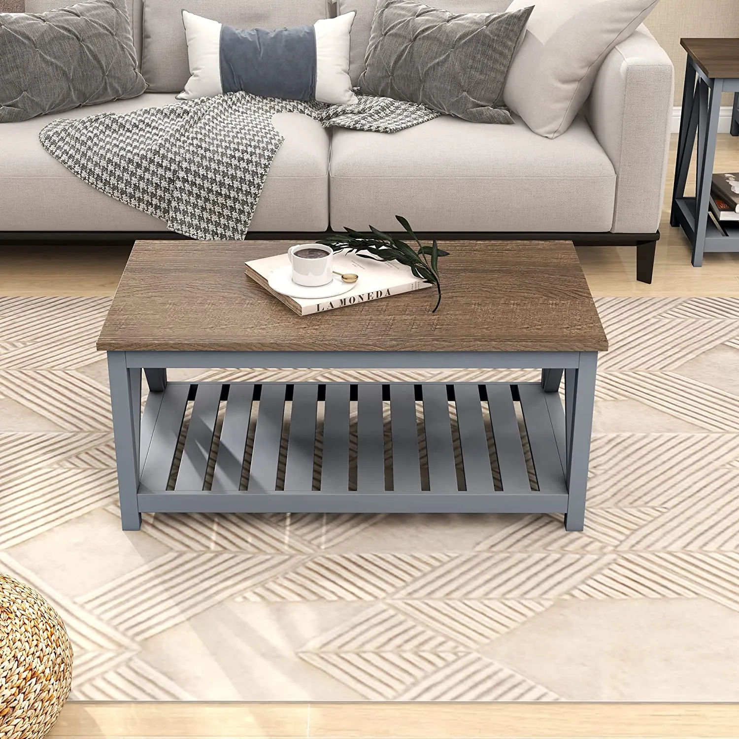 Farmhouse Coffee Table, Rustic Vintage Living Room Table