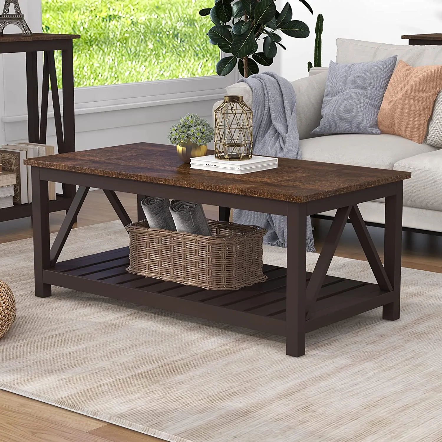Farmhouse Coffee Table, Rustic Vintage Living Room Table
