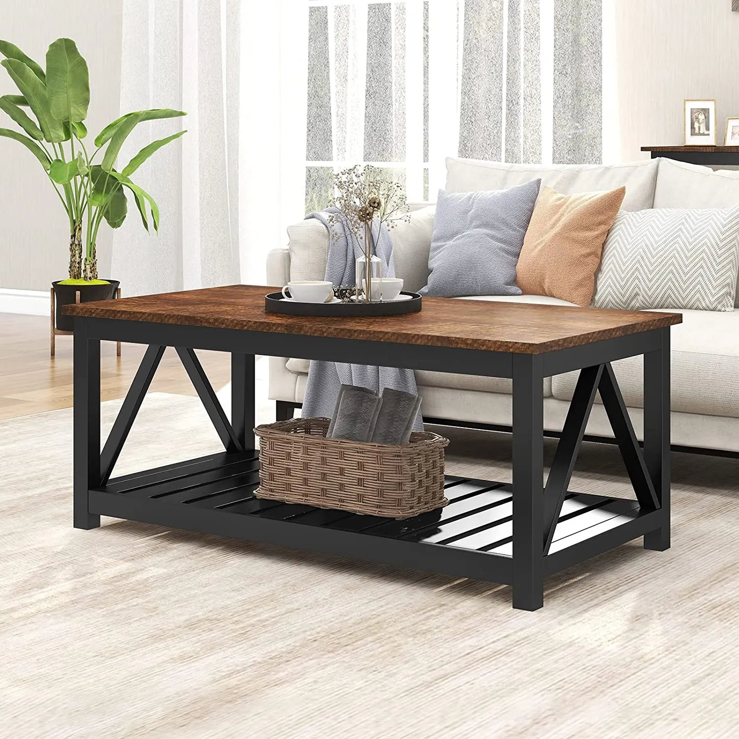Farmhouse Coffee Table, Rustic Vintage Living Room Table